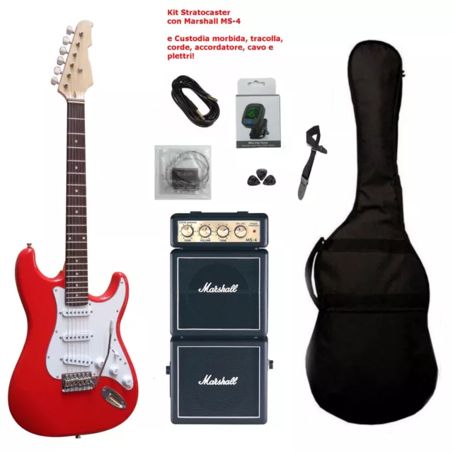 Chitarra Elettrica Stratocaster Rossa Amplificatore Marshall MS-4 Kit Completo