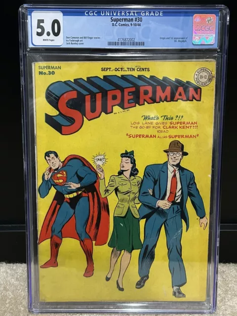 Superman #30 CGC 5.0 White Pages!  DC 1944 1st Mr. Mxyztplk! Key Golden Age