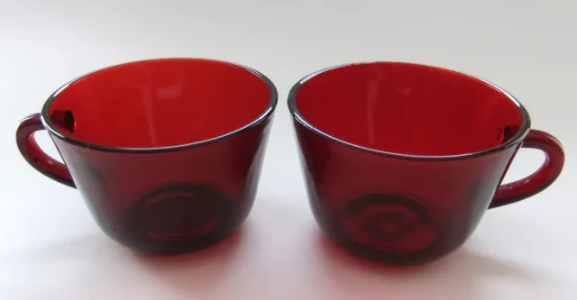 Pair of Anchor Hocking Royal Ruby Red Coffee Tea Cups Vtg Depression Replacement 2