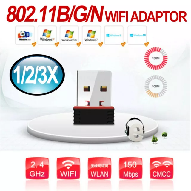 AU 1/2/3x Mini USB Wireless N 802.11n Nano WiFi N Network Adaptor Dongle PC AU