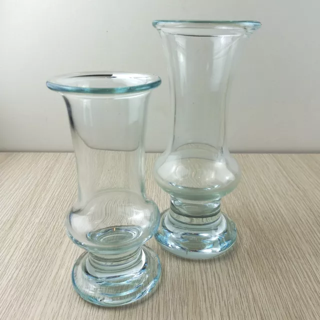 Glass Vase Pair Matching Bulbous Vases with Heavy Base and Thick Walls Set of 2 2