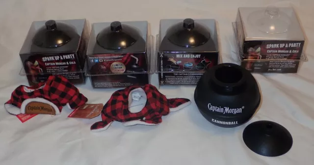 Lot of 4 Captain Morgan Limited Edition Plastic CANNONBALL CUPS & 2 bottle cover