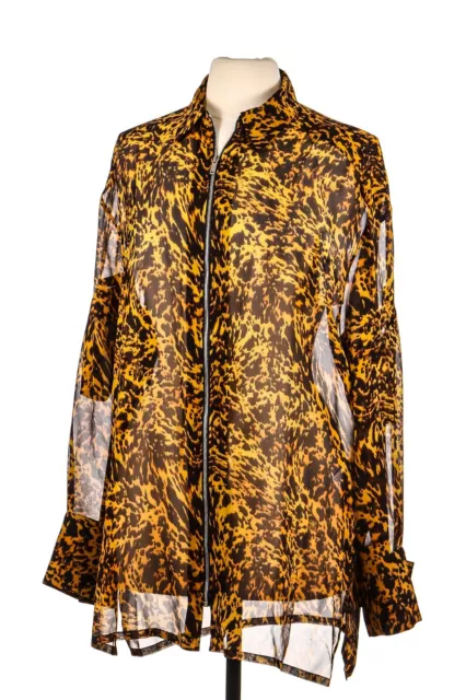 GIVENCHY Zip-Front Print 100% Silk Shirt Brown Black Size 38