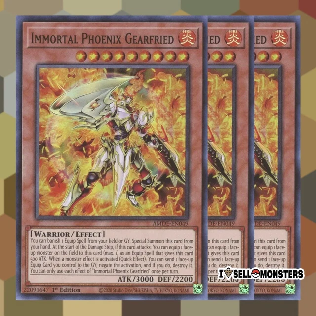 YUGIOH! 3x AMDE-EN049 IMMORTAL PHOENIX GEARFRIED x3 SUPER RARE 1st ED Yu-gi-oh!
