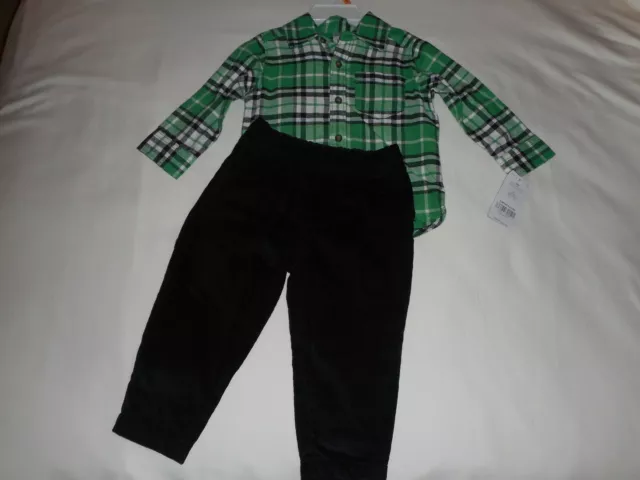 Carters 2 Piece Baby Infant Boy Pants & Flannel Button Up Shirt - Size 12 Months