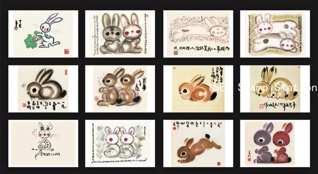 China Postcard 2023 Rabbit Chinese Zodiac "Kwai Mao" Lunar Year 12 Pcs V5