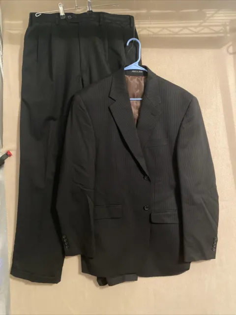 Ralph Lauren Men’s Black 2-Piece New Wool Suit w/ Green Pinstripes 42L 36x33