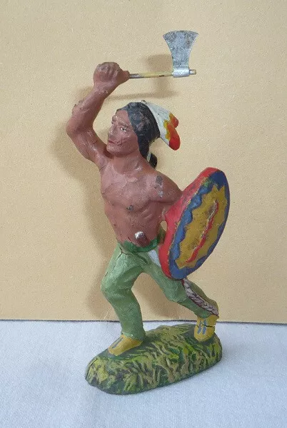 Wildwest - Figur aus Masse : Indianer gehend mit Tomahawk von LINEOL