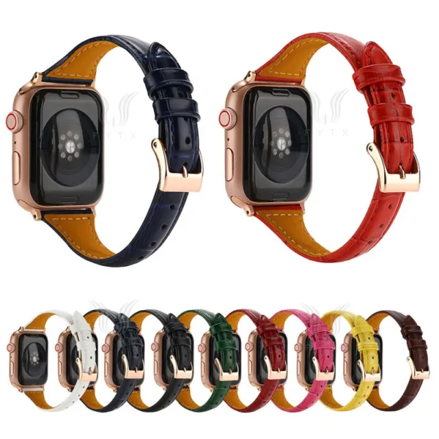 For Apple Watch Series 8 7 6 5 4 SE Slim Genuine Leather Wrist Band Women Strap