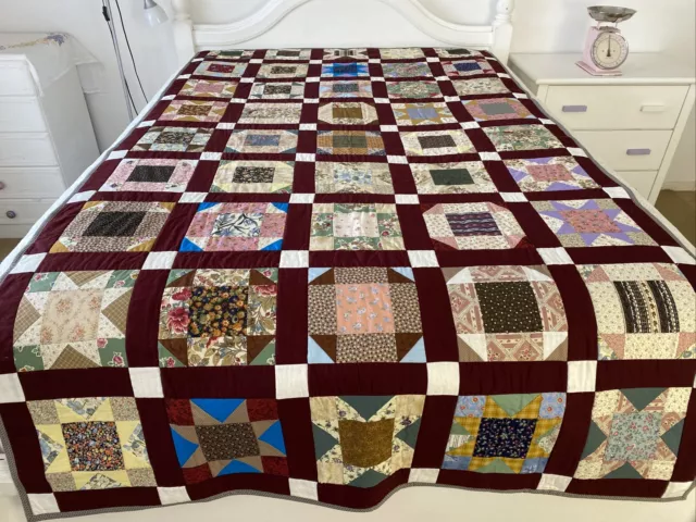 Handmade Colourful Geometric Patchwork Large Cotton Quilt 235 cm x 135 cm 2
