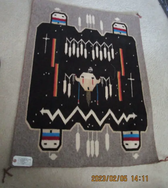 Vintage Hand Woven Wall Hanging/Rug, Sandpainting By Margaret Cody
