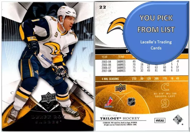 2008-09 Upper Deck Trilogy 08 UD NHL Hockey Cards - U-Pick From List