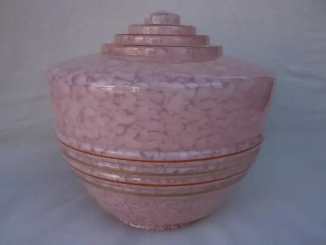 FABULOUS GOOD SIZED 1930s ART DECO MOTTLED PINK GLASS CEILING SHADE . M1398