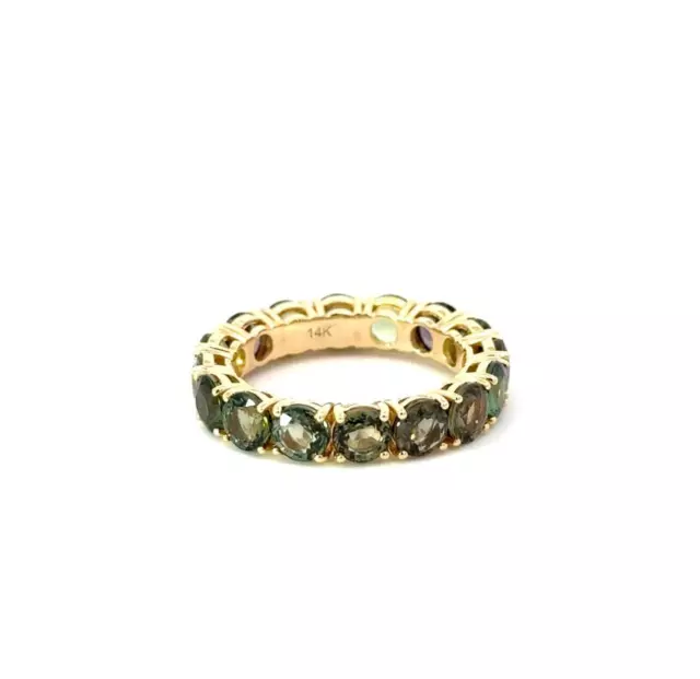 Natural Green Sapphire Stackable Eternity Band. 14K Yellow Gold, 3.8 cts.