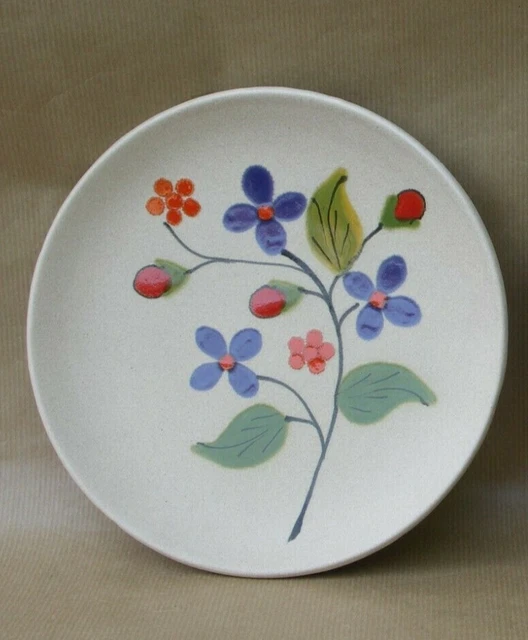 Assiette ancienne fleur orange dlg Poterie du Marais grès terre émail vintage 70