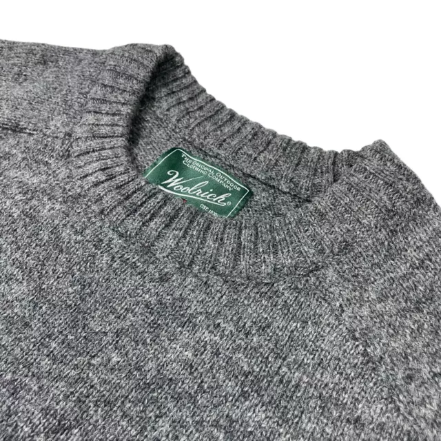 Woolrich Men’s 100% Wool Crewneck Pullover Sweater Gray Elbow Patches • Medium