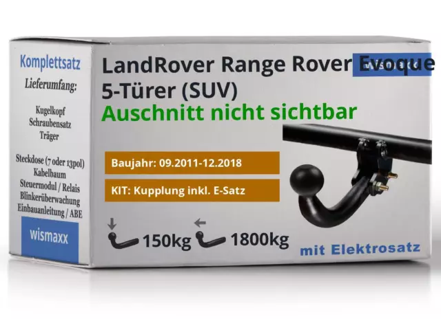 AHK starr passt für LandRover Range Rover Evoque 11-18 +7pol E-Satz Erich J