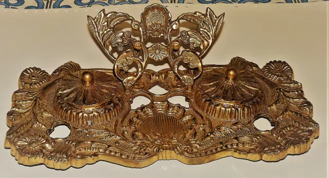 ANCIEN GRAND ENCRIER PORTE DOCUMENT fin XIXè EN BRONZE STYLE RENNAISSANCE 30 cms