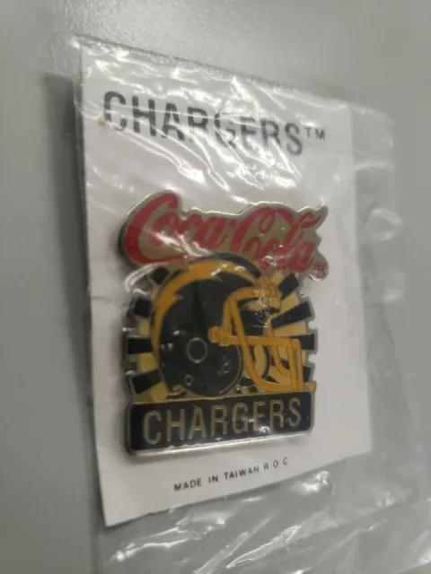 San Diego Chargers Coca-Cola Pin Sponsor Lapel Hat Tac Badge NFL Vintage 1980s