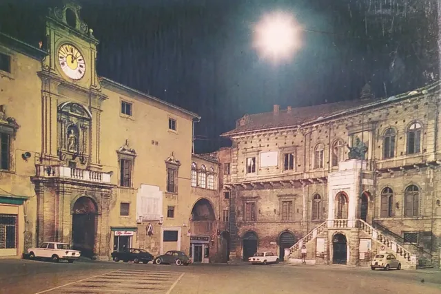 Cartolina - Fermo - Piazza del Popolo - Notturno - 1960 ca.
