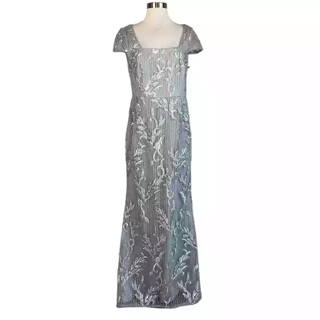 Adrianna Papell Women's Formal Dress Size 6 Silver Embroidered Sequin Long Gown