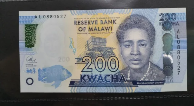Banconote Mondiali MALAWI 200 KWACHA 2016 FDS UNC