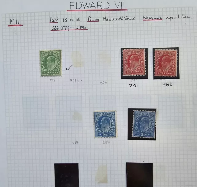 Gb King Edward Vii Small Collection Of Jubilee Perf 15X14 Stamps M/Mint, Nice