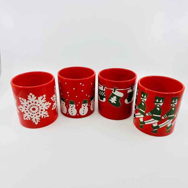 Set of 4 Coffee Mugs Waechtersbach W Germany Vintage Snowmen Snowflake Soldiers