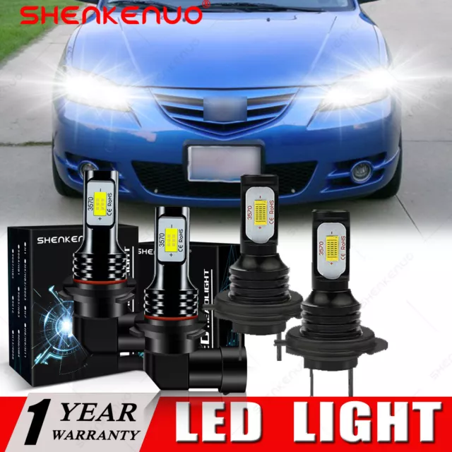 For Mazda 3 2004-2008 2009 4X High/Low Beam LED Headlight Bulbs 6000K Combo Kit