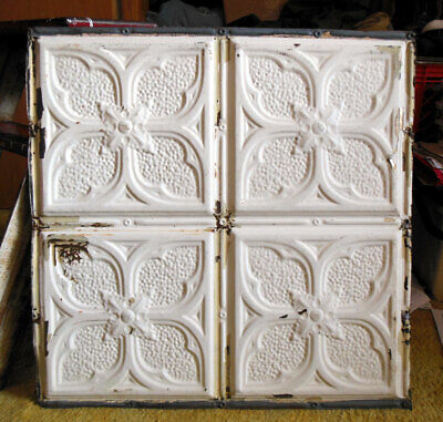 SALE 24" x 24" Antique Victorian Ceiling Tin Tile Gothic Quatrefoil Flower Chic