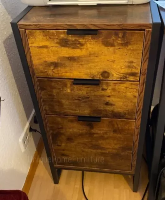 Industrial Bedside Table Rustic Metal Chest Drawers Vintage Tall Side Cabinet