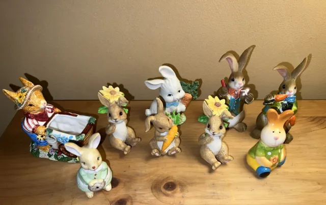 Lot Of 9 Rabbit Bunny Figurines Some New Some Vintage