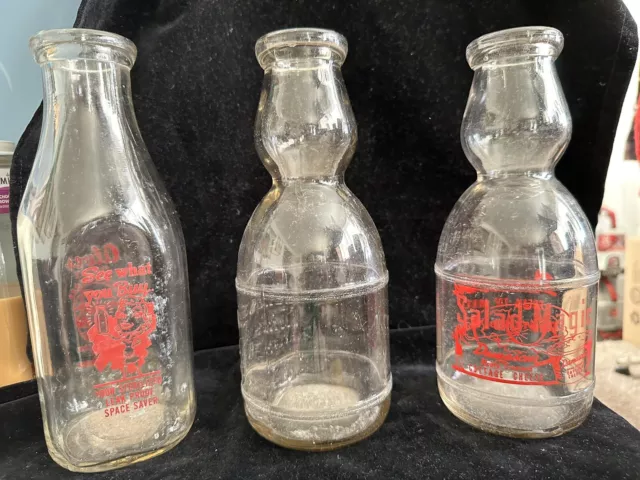 LOT OF 3 VINTAGE Damascus & Alves Dairy ONE QUART SIZE GLASS MILK BOTTLES