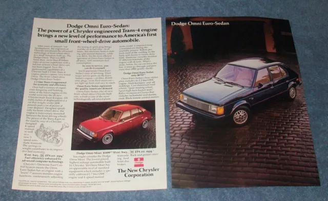 1981 Dodge Omni Euro-Sedan Vintage 2pg Ad "The Power of A Chrysler Engineered.."