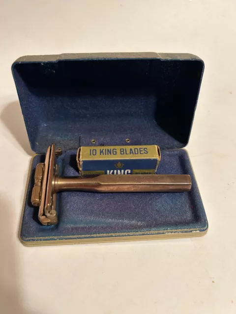 1930s razor Art Deco box 24 K gold plated  razor new blades original to set