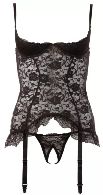 Set reggicalze di sollevamento nero lingerie biancheria intima pizzo strapse 75B 80B 80C 85C 3