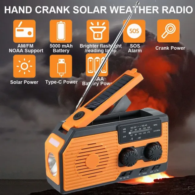 AM/FM NOAA Dynamo vent up solaire Radio d'urgence Manivelle à main Météo Radio