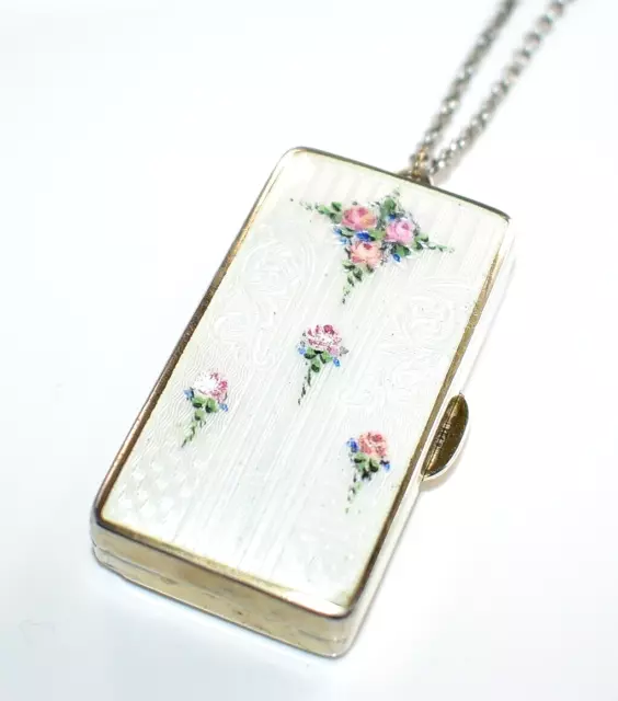 BRILLIANT Antique *STERLING ENAMEL GUILLOCHE* COIN HOLDER Locket *R. BLACKINTON*