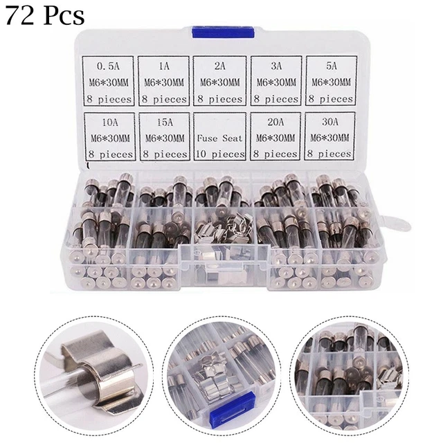 72 pièces kit combo fusibles tubes en verre fusible électrique 6 x 30 mm souff