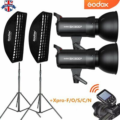 2m STAND UK 2pcs GODOX SK300II 300W 2.4G Flash 60*90cm Bowens Softbox X1 Trigger 