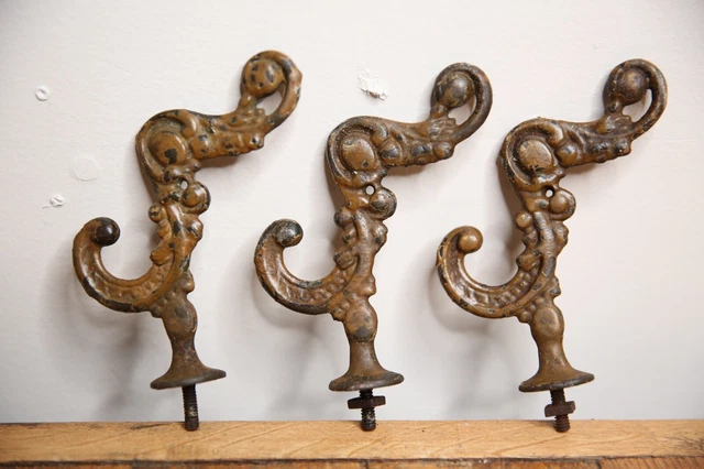 Antique Curtain Rod Tiebacks Holder Hooks Cast Iron hat rack coat hooks ornate
