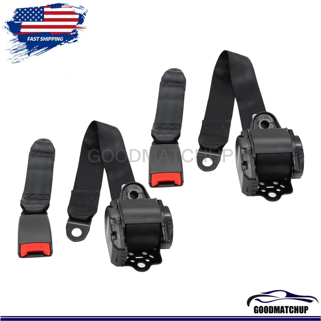 2set Retractable 3 Point Safety Seat Belt Straps Car Vehicle Adjustable Belt Kit