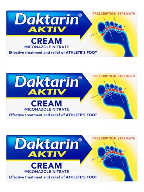 3 x DAKTARIN Aktiv Cream (30g)  Miconazole Nitrate 2% w/w Athlete's Foot