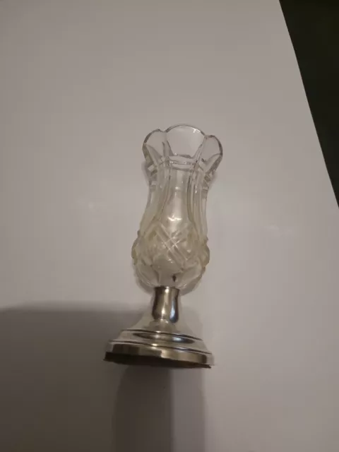 Antico vaso antico argento sterling e vetro posy gemme segni distintivi strofinato un po 'vg
