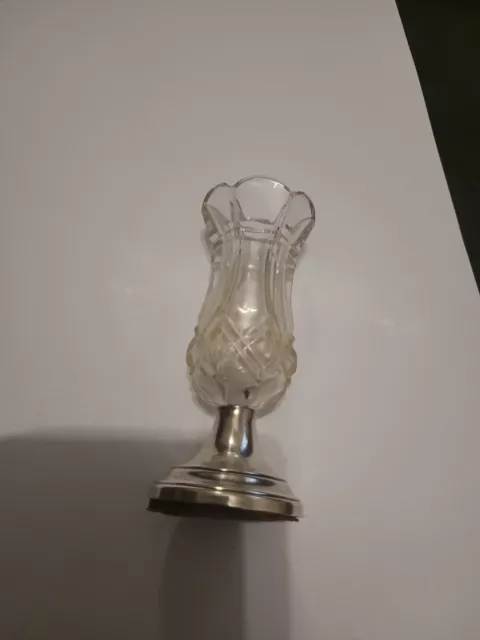 Antique Sterling Silver & Glass Posy Bud Vase Hallmarks Rubbed A Little Vg