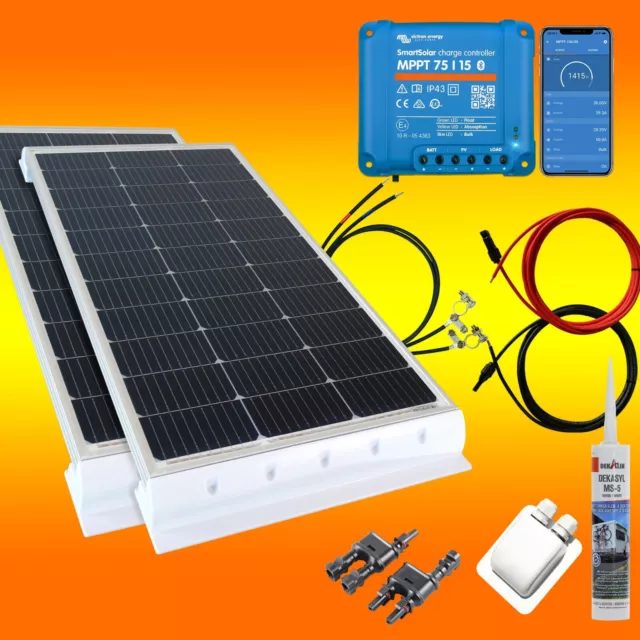 200Watt Wohnmobil Solaranlage weiß mit Victron Smartsolar MPPT Laderegler Set