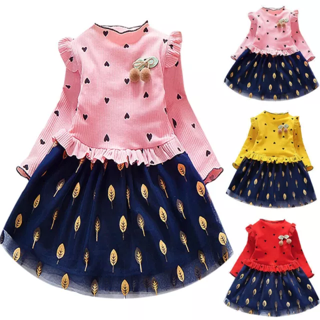 Kids Baby Girls Toddler Patchwork Tulle Dresses Long Sleeve Party Dress Clothes