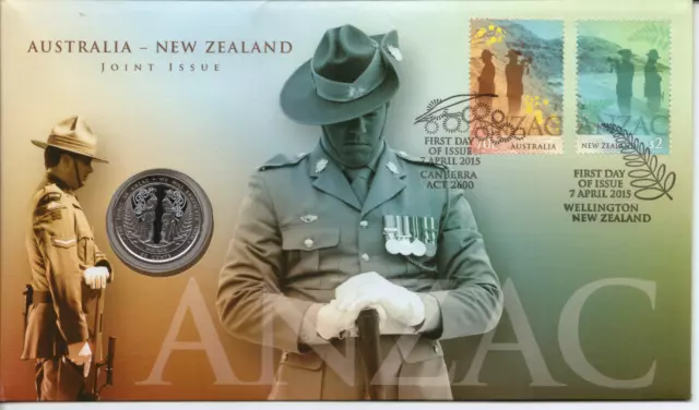 AUSTRALIA / NEW ZEALAND JOINT ISSUE PNC - ANZAC 2015 - with NZ 50c COIN