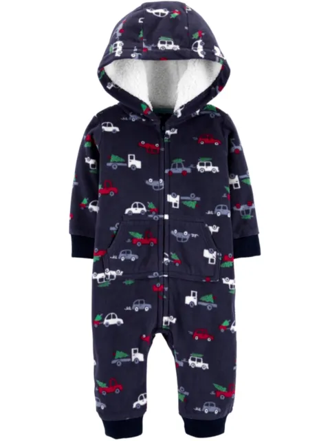 Carters Infant Boys Blue Cars & Trucks Hoodie Jumpsuit Coverall Baby Outfit 24m