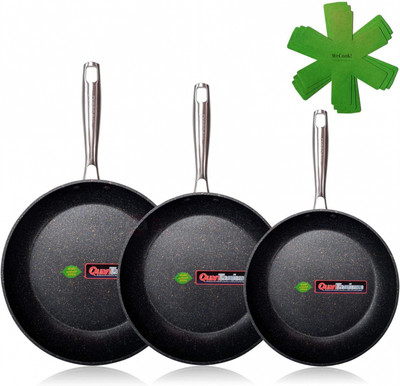 a gas in vetroceramica WECOOK Ecogreen Set di 3 padelle da 18-22-26 cm antiaderente ecologico senza PFOA in alluminio lavabile in lavastoviglie a induzione adatta per tutti i piani di cottura 